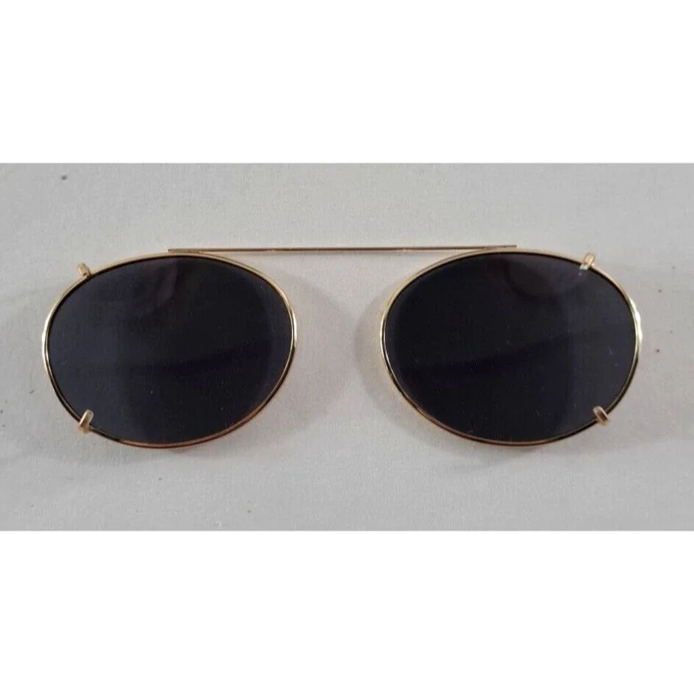 Vintage Clip On Sunglasses Oval Gold Tone Metal Frames Smoky Gray Lens W Case